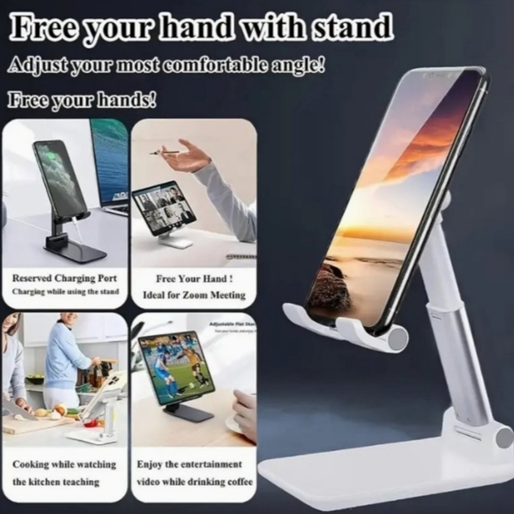 Foldable Mobile Phone & Tablet Stand Holder - Angle Height Adjustable - White - Picture 3 of 7